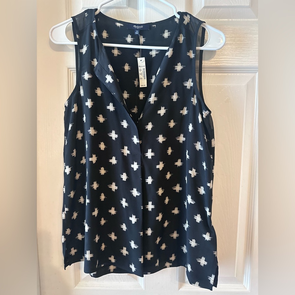 Madewell Silk Cross-Pattern/Strokedash Sleeveless Blouse -100% silk
 XS NWT